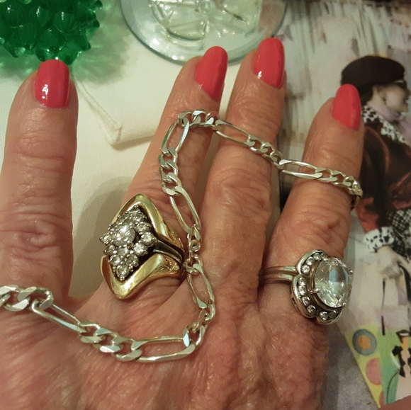 "LOT OF TWO" VTG. 925 ITALY STERLING SILVER BRACELETS, 5MM HERRINGBONE & FIGARO - Picture 9 of 16